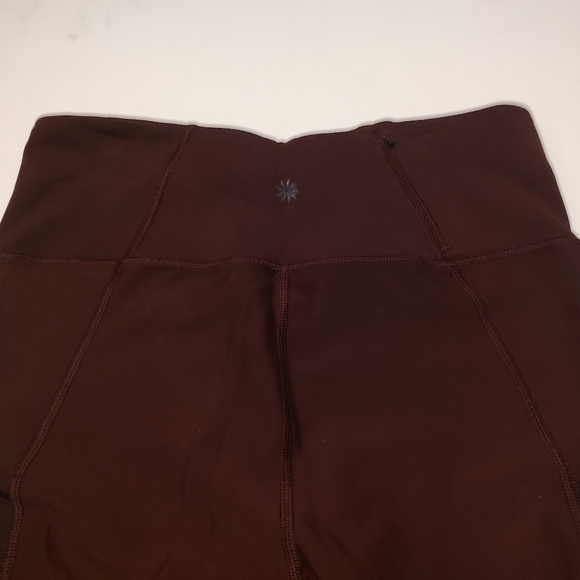 Athleta Slash Stealth 7/8 Tight Mesh Panels Leggings Burgundy Pockets Fitted S - Picture 9 of 16